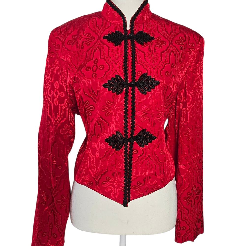 VTG Jessica Howard Women 14 Red Metallic Jacket Top Button Vampirecore Goth Boxy